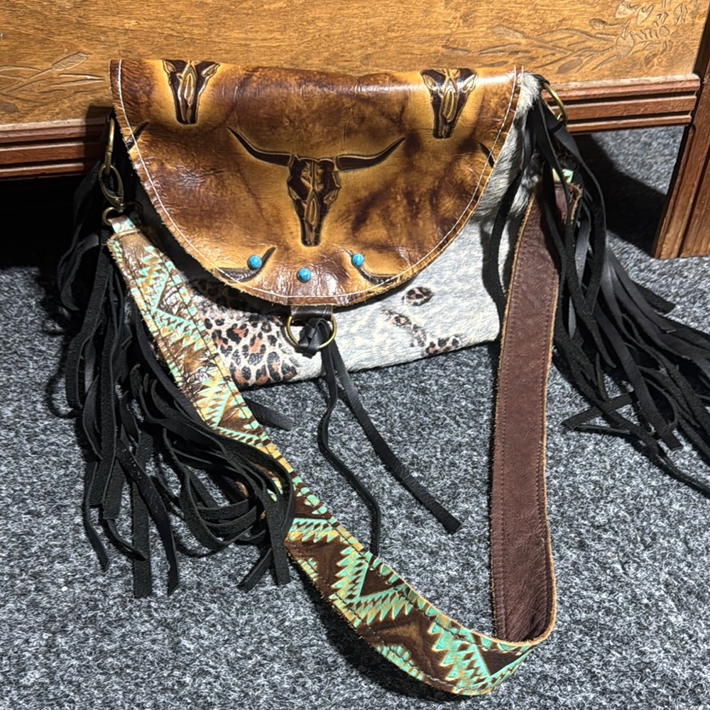 Brown and Black Fringe Women's Bag
